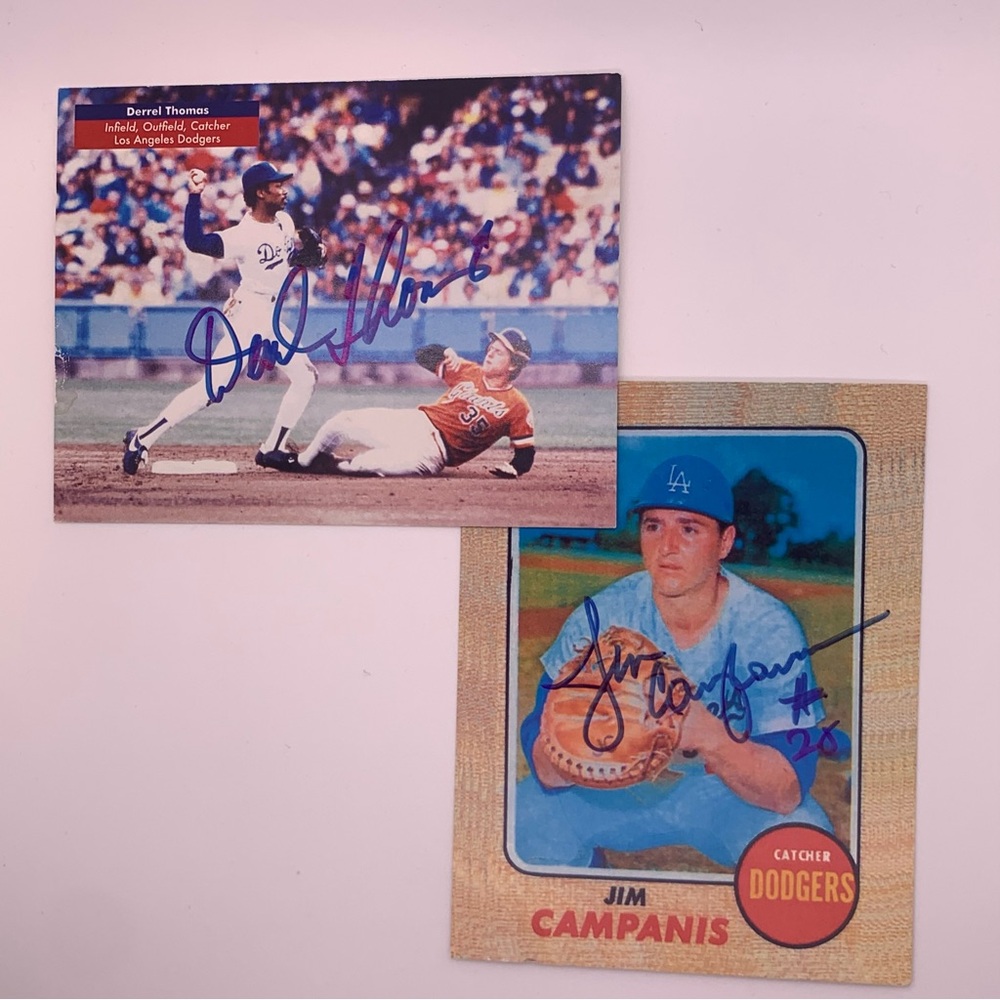 Dodgers Baseball Signed Player Cards, Darrel Thomas & Jim Campanis, Collectible